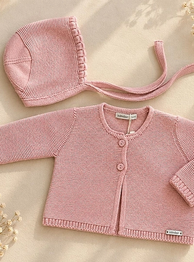 Conjunto Chaqueta y Capota de Punto Rosa Palo Cóndor Bebé Niña Conjunto Chaqueta y Capota de Punto Rosa Palo Cóndor Bebé Niña