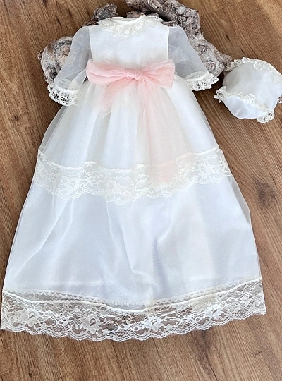 Conjunto de Bautizo, Faldon y capota de manga larga Conjunto de Bautizo, Faldon y capota de manga larga