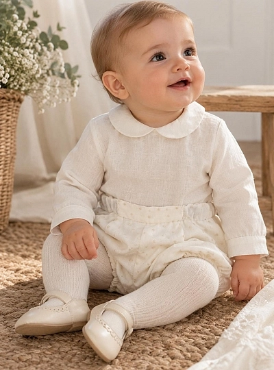 Conjunto de bautizo niño de lino Colección Serena Conjunto de bautizo niño de lino Colección Serena