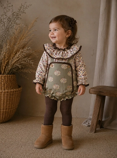 Conjunto de niña colección Calabazas con ranita y blusa de viella Conjunto de niña colección Calabazas con ranita y blusa de viella