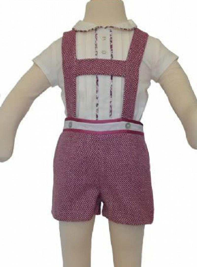 Conjunto de niño peto berenjena y camisa viella beige