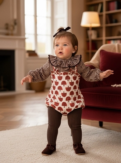 Conjunto de peto y blusa para niña Colección Setas Conjunto de peto y blusa para niña Colección Setas