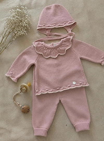 Conjunto de Punto para Niña Navia Rosa Empolvado y Crudo Conjunto de Punto para Niña Navia Rosa Empolvado y Crudo