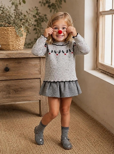 Conjunto niña jersey y bombacho con volante Colección Renos Foque Conjunto niña jersey y bombacho con volante Colección Renos Foque