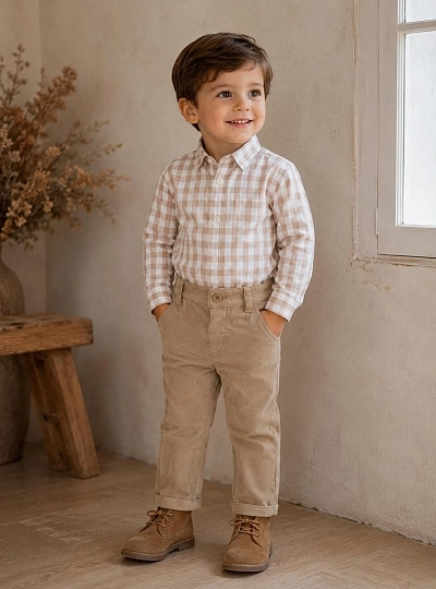 Conjunto niño camisa de cuadros y pantalón de pana – Colección Toffe Conjunto niño camisa de cuadros y pantalón de pana – Colección Toffe