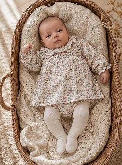 Conjunto para bebé niña con jesusito y braga de muselina | Colección Ella