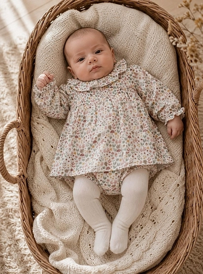 Conjunto para bebé niña con jesusito y braga de muselina | Colección Ella