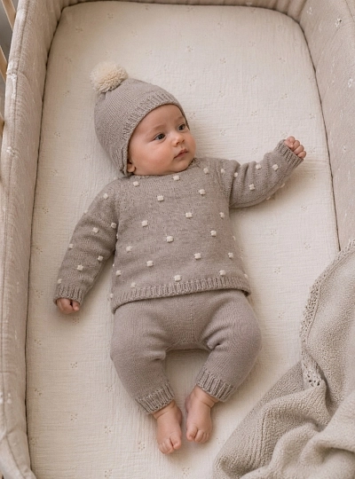 Conjunto para bebé niño de punto con gorro color visón