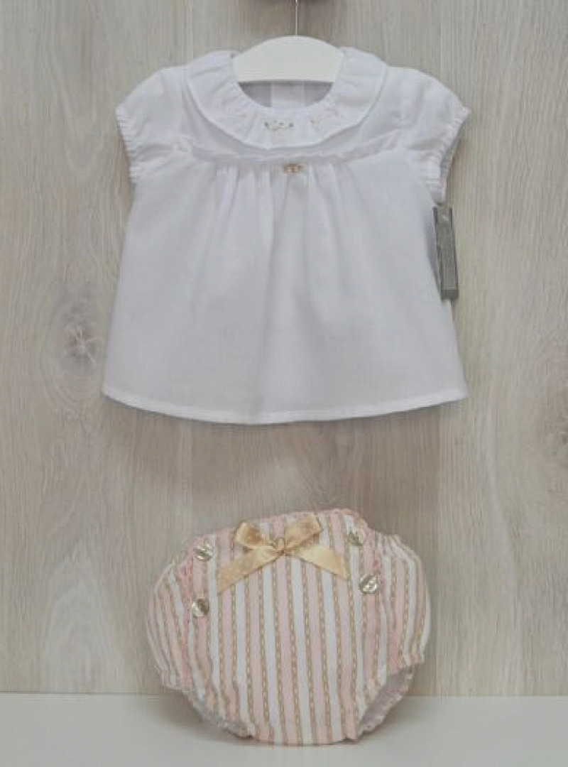 Conjunto para niña blusa y bombacho rayas rosa. Colección P-V