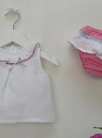 Conjunto para niña de Jesusito y braguita con topitos bicolor. P-V