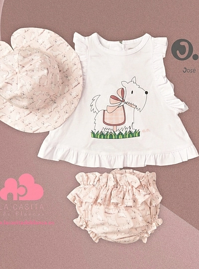 Conjunto para niña de tres piezas talla 6 meses.