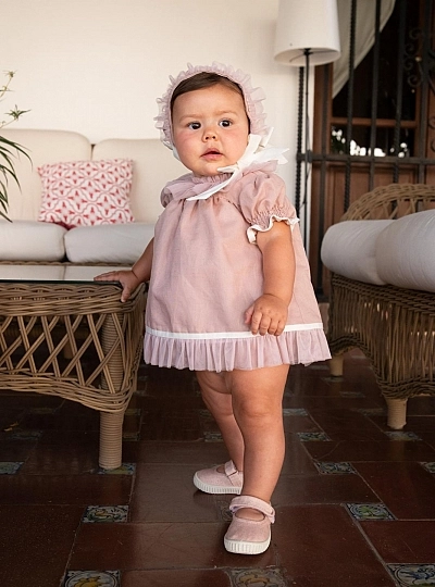 Conjunto para niña tres piezas de lino rosa viejo