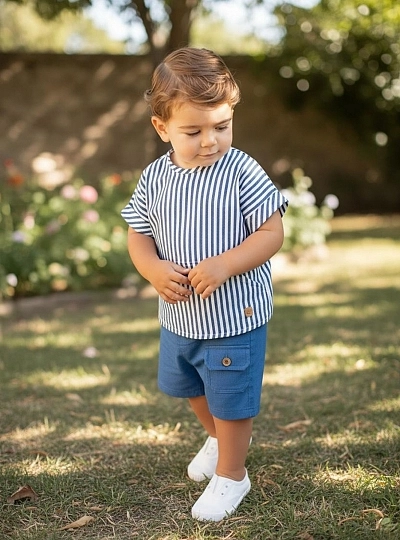 Conjunto para niño blusa y pantaloncito rayas marino