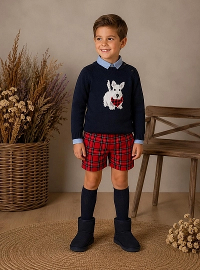 Conjunto para niño con jersey, camisa y pantalón corto Colección Terrier de Lolittos Conjunto para niño con jersey, camisa y pantalón corto Colección Terrier de Lolittos