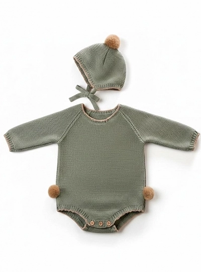 Conjunto unisex de pelele y gorrito de punto Colección Sauce de Lolittos Conjunto unisex de pelele y gorrito de punto Colección Sauce de Lolittos