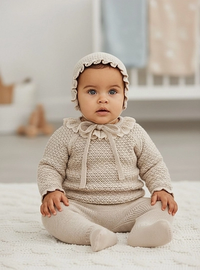 Conjunto unisex de tres piezas color arena