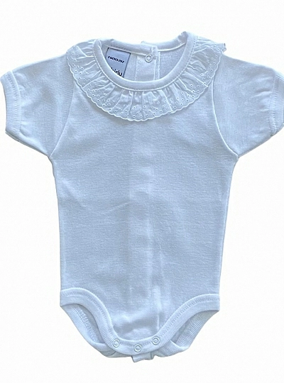 Cotton bodysuit with embroidered collar. Short sleeve