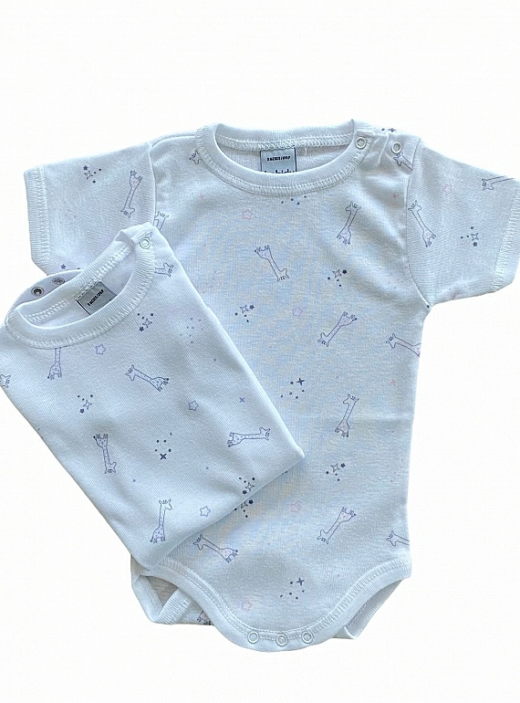 Cotton bodysuit with Giraffes, in two colors. Short sleeve