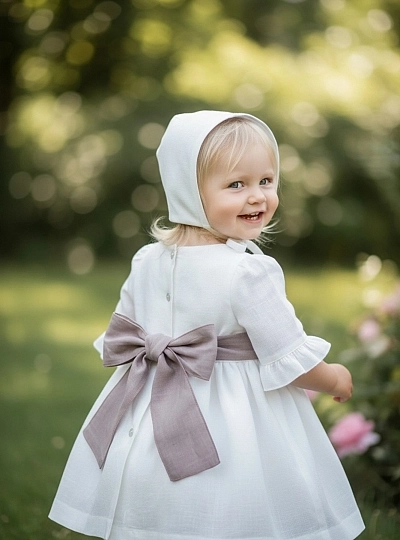 Dress and bonnet set in three colors, Aura collection Dress and bonnet set in three colors, Aura collection