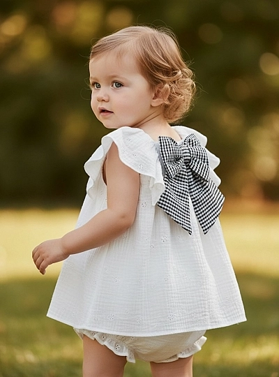 Dress and panties set in embroidered muslin, Ceramics collection