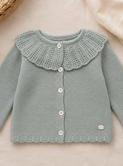Dusty green knitted cardigan for baby | Aller Collection Dusty green knitted cardigan for baby | Aller Collection