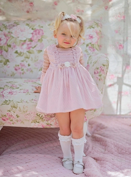 Dusty pink tulle dress with French sleeves