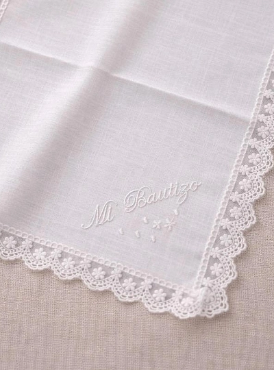 Embroidered handkerchief for my Baptism. Linen