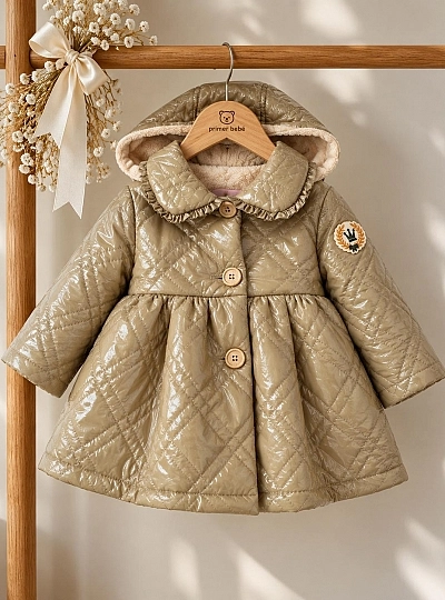 Eva Castro Girls' Camel Quilted Coat with Fleece Lining Eva Castro Girls' Camel Quilted Coat with Fleece Lining