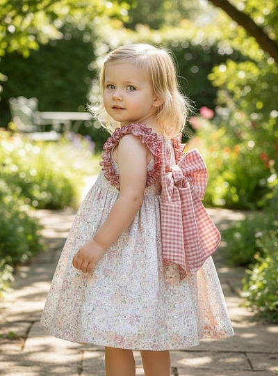 Floral print dress with gingham pattern, Mayólica collection