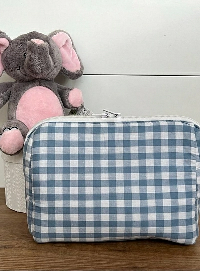 Gingham plaid toiletry bag. three colors.