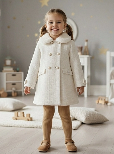Girl's coat in ecru Chanel fabric Girl's coat in ecru Chanel fabric