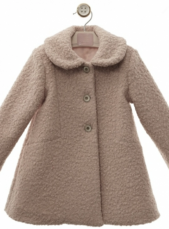 Girls' powder pink boiled woolen coat