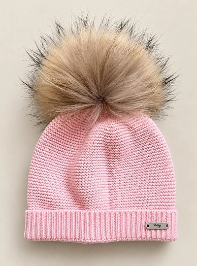 Gorro de punto con pompón de pelo natural desmontable Gorro de punto con pompón de pelo natural desmontable