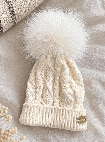 Gorro Unisex con Pompón Desmontable Tostado Beige y Chocolate Gorro Unisex con Pompón Desmontable Tostado Beige y Chocolate
