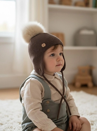 Gorro unisex de punto con pompón de pelo natural Gorro unisex de punto con pompón de pelo natural