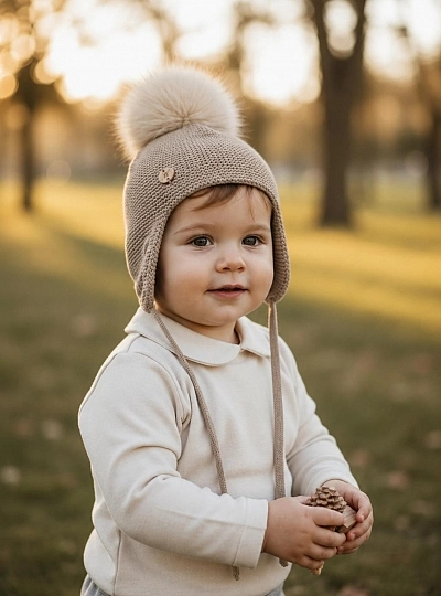 Gorro unisex de punto con pompón de pelo natural Gorro unisex de punto con pompón de pelo natural