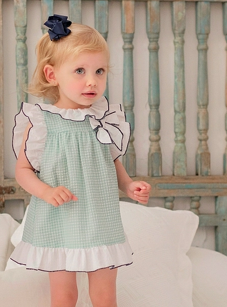 Green and navy gingham baby dress