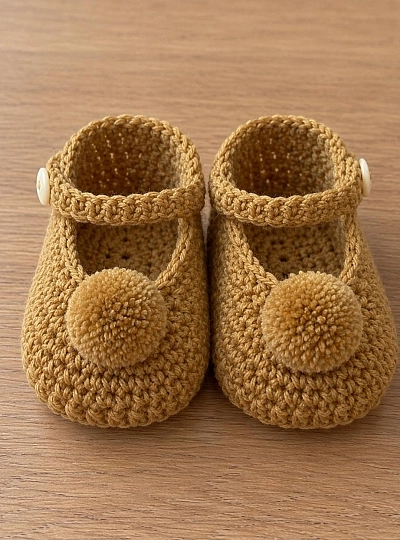 Hand-Knitted Baby Booties with Pom-pom | Unisex Hand-Knitted Baby Booties with Pom-pom | Unisex