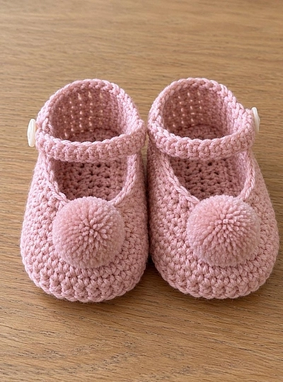 Hand-Knitted Baby Booties with Pom-pom | Unisex Hand-Knitted Baby Booties with Pom-pom | Unisex
