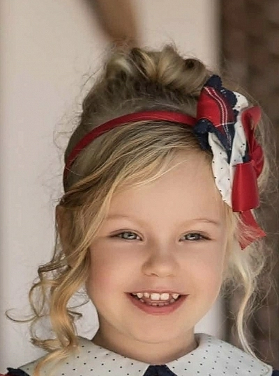 Headband with Scottish plaid clip and polka dots