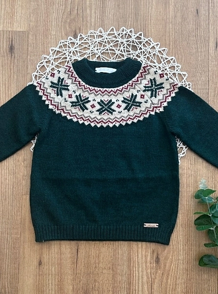 Jacquard knit sweater with border Natale collection