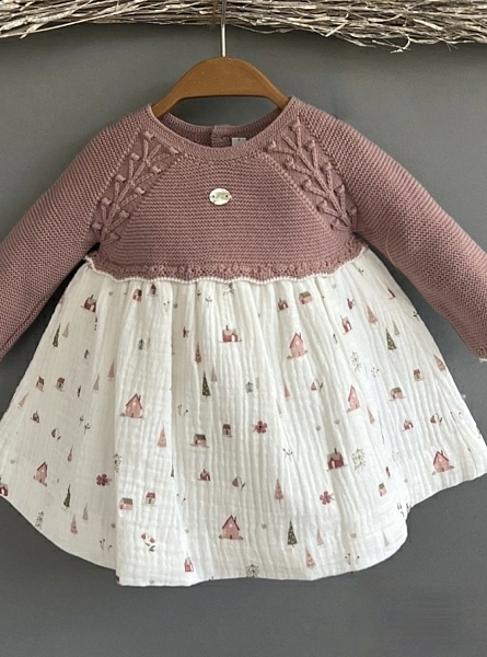 Knit and fabric dress for baby girl Garden collection
