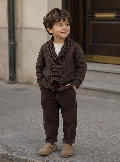 Knitted cardigan for boys with merino wool