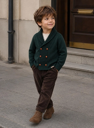 Knitted cardigan for boys with merino wool