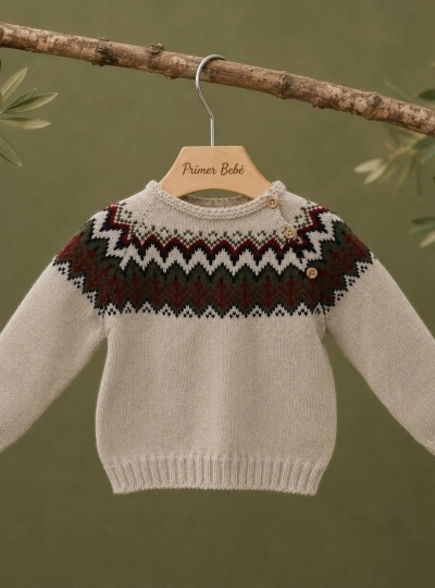 Knitted sweater for baby boy, Greca collection Knitted sweater for baby boy, Greca collection