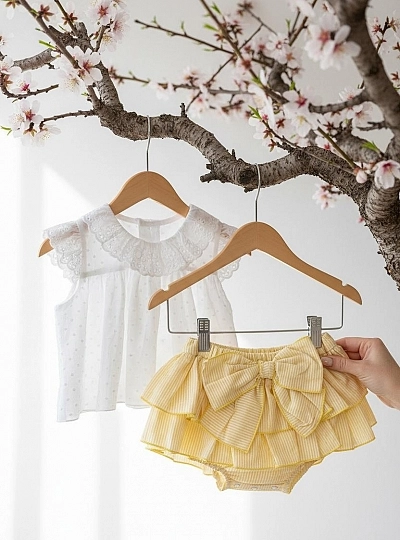 Lemon collection blouse and briefs set with ruffles