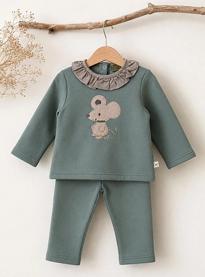 Little Mouse green tracksuit for girls with ruffle Little Mouse green tracksuit for girls with ruffle