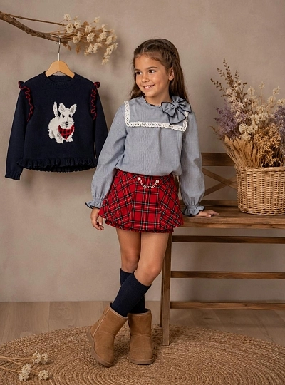 Lolittos Terrier Collection Girl's Outfit with Sweater, Blouse and Skirt Briefs