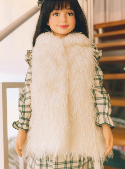 Long beige down vest. For girls.
