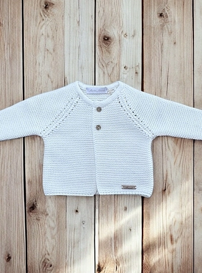Long jacket in two-tone chunky knit.